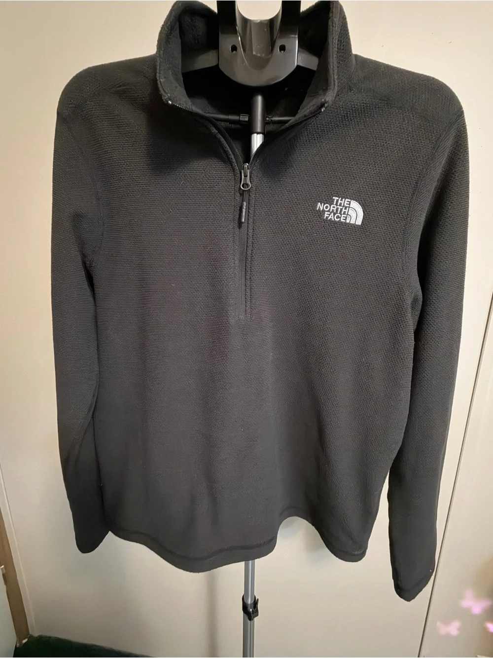 The North Face Men's Gray Textured Grid Fleece 1/4 Zip Pullover Jacket